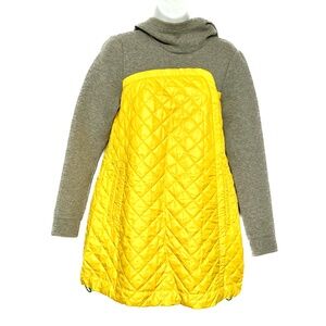 Awakening Tunic Gray & Yellow Quilted Yoga Hooded Top Size S Cotton Blend
